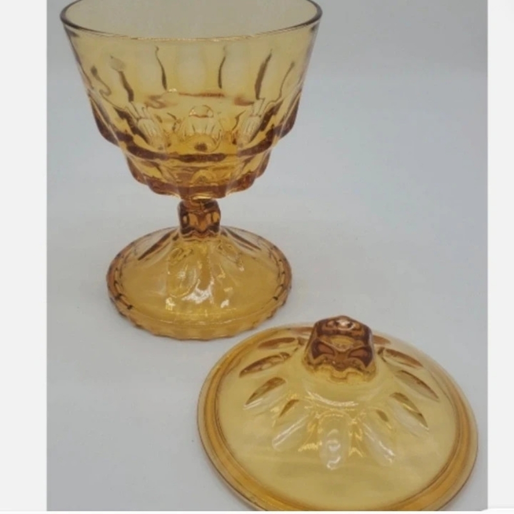 Vintage Amber Glass Goblet with Lid